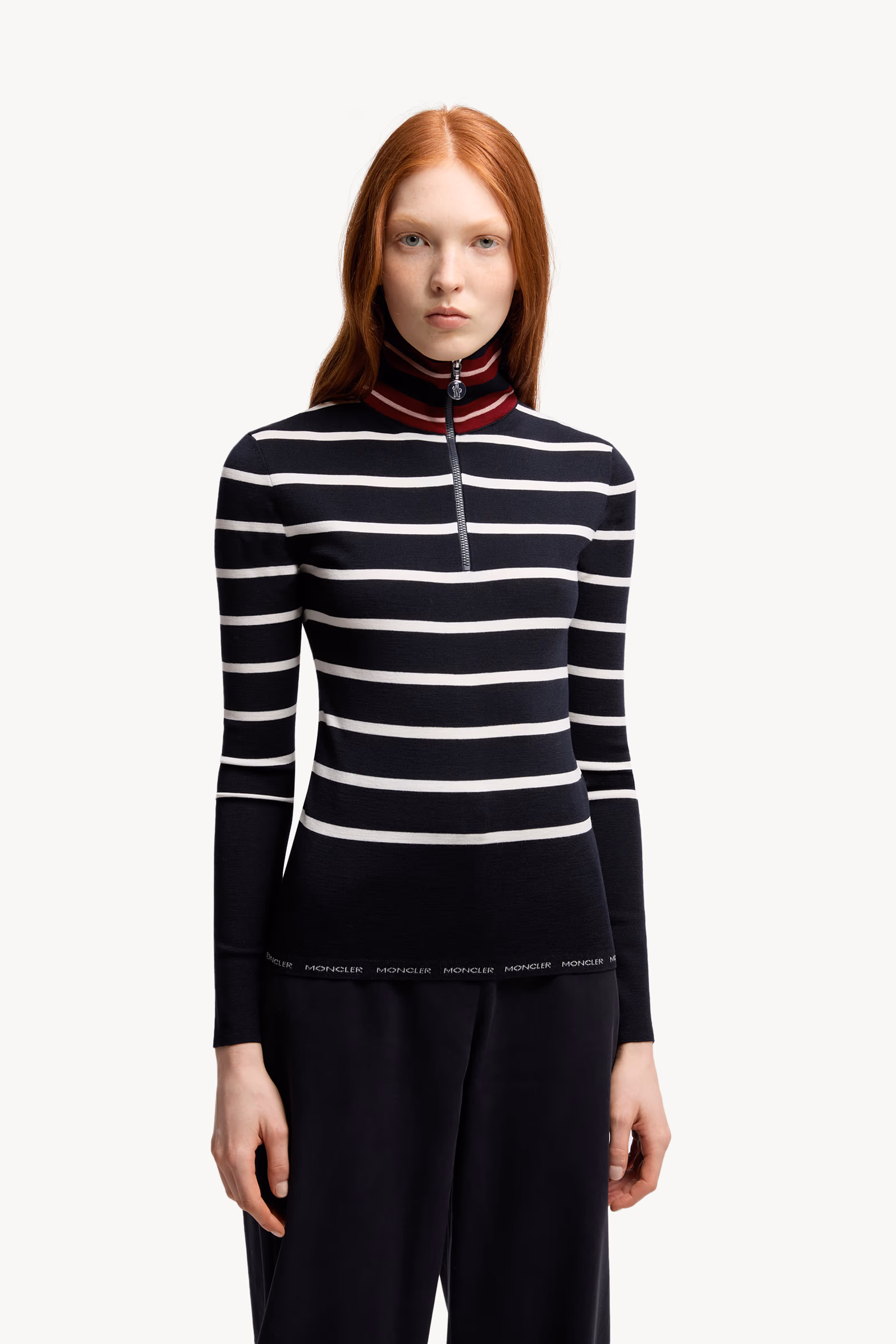 Striped Wool Turtleneck Sweater Women Blue & White Moncler 3